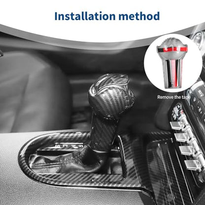 for Mustang Gear Shift Knob Cover Trim Compatible with 2015-2023 Ford Mustang Carbon Fiber Interior Accessories 3pcs