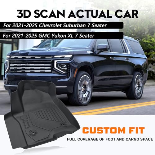 KUST Floor Mats Cargo Mat Set for 2021-2025 2026 Chevy/Chevrolet Suburban & GMC Yukon XL, All Weather Trunk Mat Backrest Mat for Suburban/Yukon XL Accessories TPE Rubber Liners (7 Seater Only) - style: For │ Suburban 7 Seats 2021-2026 │ Full Set