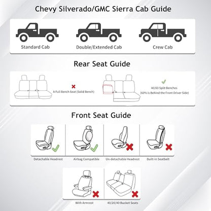 Huidasource Truck Seat Covers Fit for Chevy Silverado GMC Sierra 1500 2007-2013 & 2019-2025, 2500HD 3500HD 2020-2025 Crew Double Extended Cab Pickup Leather Car Seat Cover (Full Set/Black&Blue) - color: Black&Blue, size: Full Set 2007-2013&2019-2025 (Flat
