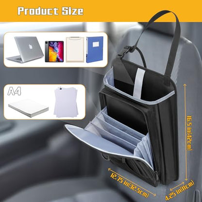 LUXJA Car Front Seat Organizer with Accordion File Pocket, Passenger Seat Organizer with Laptop Sleeve (Up to 15.6 In) and Adjustable Strap, Black