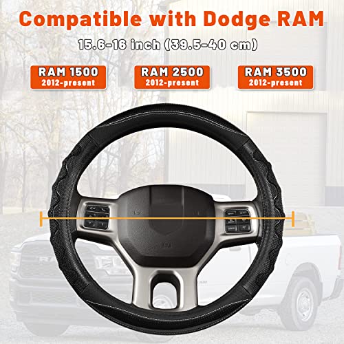GIANT PANDA Steering Wheel Cover for Dodge Ram 1500 - Car Steering Wheel Covers for Dodge Ram 2500 3500 15.5-16 inch - Black - color: B-Black