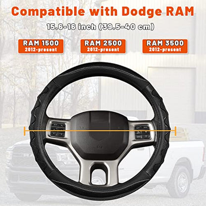 GIANT PANDA Steering Wheel Cover for Dodge Ram 1500 - Car Steering Wheel Covers for Dodge Ram 2500 3500 15.5-16 inch - Black - color: B-Black