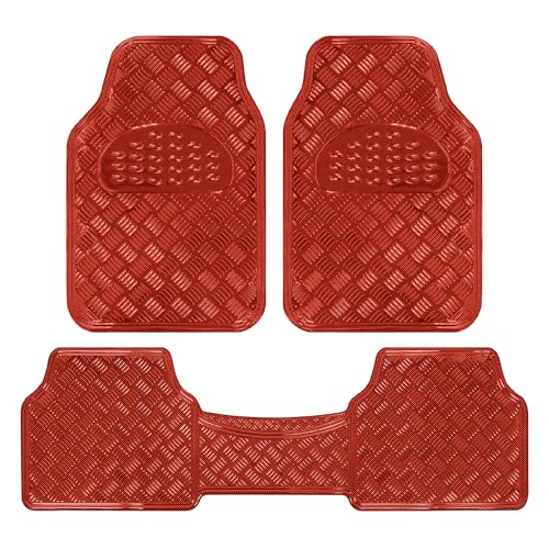 BDK Metallic Chrome Car Floor Mats All-Weather Universal Fit Automotive Floor Mats for Cars SUVs, Floor Mats for Trucks, Car Mats Full Set Front & Rear, Non-Slip Shiny Durable Heavy Duty - Red - color: Metallic Red, size: 3-Piece