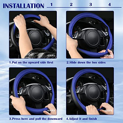 CAR PASS 3D Air Mesh Car Seat Covers Full Sets w/5mm Sponge, 4Pcs Waterproof Car Floor Mats, Steering Wheel Cover Universal Fit for SUV Sedan Truck, Airbag Compatible Automotive Interior(black & blue) - color: Blue Combo