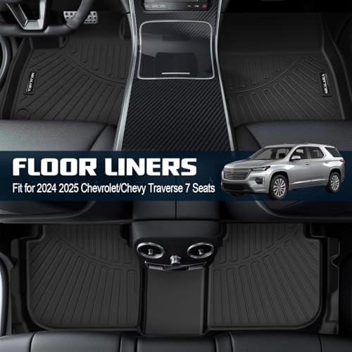 Floor Mats & Trunk Mat for All-New 2024 2025 Chevrolet/Chevy Traverse (7 Seats) with Backrest Mat All Weather Protection TPE Rubber Full Set Floor Liners Automotive Accessories, Black - size: Full Set Mats for 2024-2025 Traverse 7 Seats