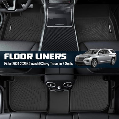 Floor Mats & Trunk Mat for All-New 2024 2025 Chevrolet/Chevy Traverse (7 Seats) with Backrest Mat All Weather Protection TPE Rubber Full Set Floor Liners Automotive Accessories, Black - size: Full Set Mats for 2024-2025 Traverse 7 Seats