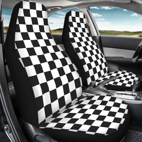 Pehede Car Seat Cover Black and White Chess Pattern Front for Cars, Easy to Install Cover Set, Accessories Auto Trucks Van SUV,2 Packs - color: Multi02
