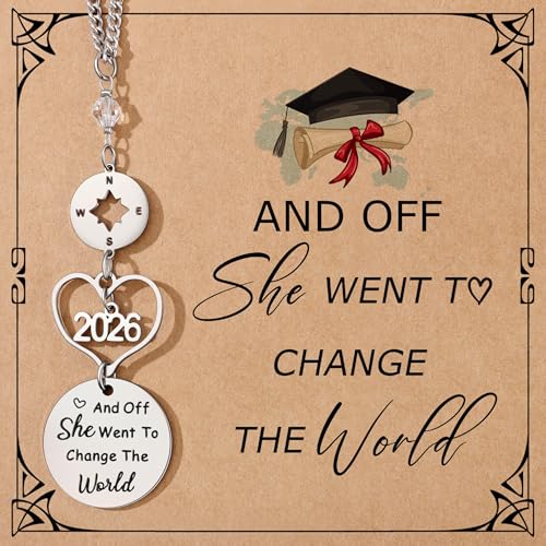 Graduation Gifts for Her, Class of 2026 Rear View Mirror Accessories Car Decor Graduation Gifts for Women University College Graduate Car Accessories for Women - color: Silver-she Went to Change...