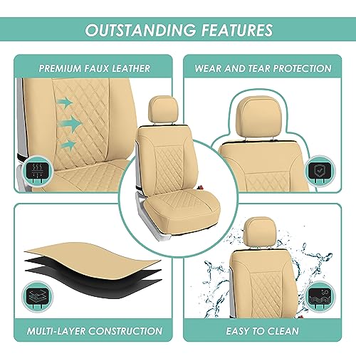 FH Group Deluxe Faux Leather Diamond Pattern Front Set Car Seat Cushions (Beige) with Gift - Universal Fit for Cars, Trucks, & SUVs - color: Beige