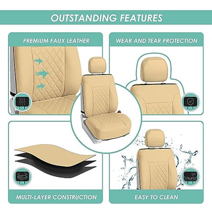 FH Group Deluxe Faux Leather Diamond Pattern Front Set Car Seat Cushions (Beige) with Gift - Universal Fit for Cars, Trucks, & SUVs - color: Beige