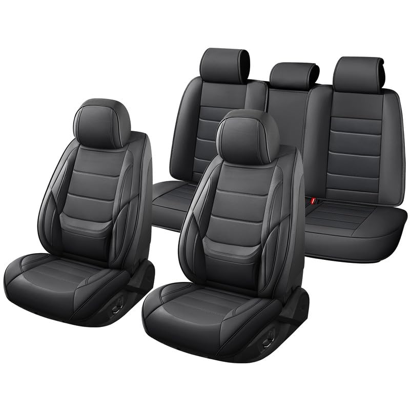 Car Seat Covers Full Set Fit for Toyota RAV4 2001-2026, Premium Faux Leather Waterproof Car Seat Protectors with Lumbar Support, Breathable Anti-Slip Easy to Install(Black,Full Set)