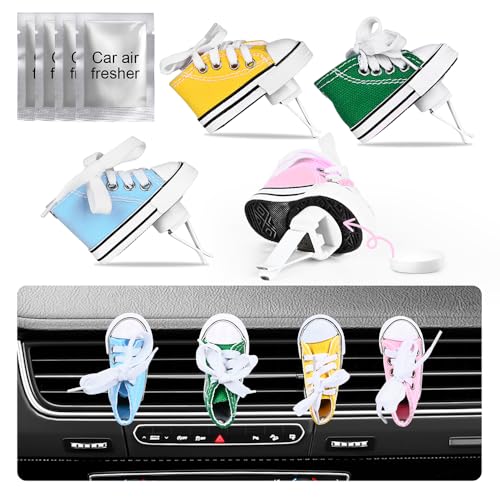 4 pack Car Air Fresheners Cute Shoes Car Air Vent Clip Freshener with 4PCS Reusable Scents Tablets Refills Cars Accessories for Women/Men Cars Interior Decoration Best Gift for Friend - color: pink,blue,yellow,green