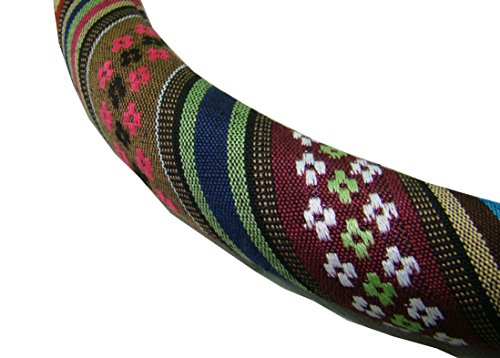 Medium Ethnic Style Coarse Flax Cloth Automotive Steering Wheel Cover Anti Slip and Sweat Absorption Auto Car Wrap Cover (14.5''-15'',D) - color: D, size: 14.5 - 15 inches