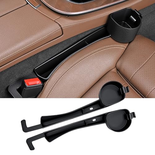 2026 Upgraded Car Seat Gap Filler with Holder and Hook, Car Seat Accessories Interior, Car Seat Gap Plug with Storage Slot, Car Organizer Fit Sedan SUV Truck, 2 Pack Black