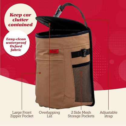 Lusso Gear Spill-Proof Car Trash Can - Easy to Clean Hanging Garbage Bin - Leak-Proof Lid, Removable Liner, Waterproof - Keeps Truck, SUV, Car, Minivan Clean & Odor Free - 2.5 Gallon Tan Car Trash Can - color: 1-Pack Tan, style: 2.5 Gal