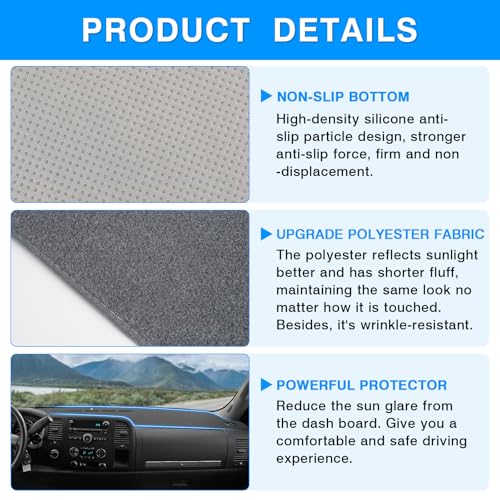 Autorder Gray Dashboard Cover Mat for 2007-2013 Chevy Chevrolet Silverado/GMC Sierra with Two Glove Boxes Accessories Dash Cover Upgrade Polyester Dash Mat Sunshade Glare UV Rays Protector - size: Gray 07-13 Silverado 2 Glove Boxes