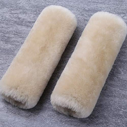 2 Pack Automotive Authentic Sheepskin Car Seat Belt Pads, Soft Shoulder Pad, Neck Cushion Protector, Genuine Natural Merino Wool (Pearl)