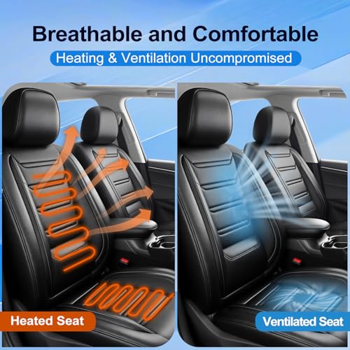 Fit ES Car Seat Covers for Select Lexus ES 350/300h 2007-2025 2026 - Premium Full Coverage Leather, Airbag Compatible, Waterproof & All Weather Seat Cushion Protector, Full Set, Black