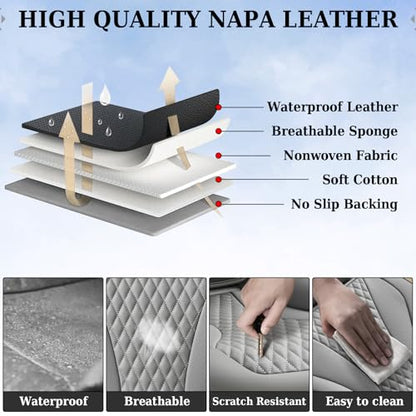 Coverado Gray Nappa Leather Car Seat Covers Front Seats ，Waterproof Car Seat Protector & Cushion, Universal Fit for Most Cars