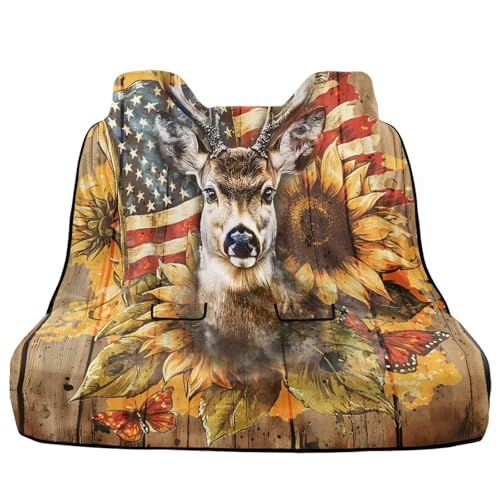 Deer Sunflower Butterfly American Flag Wood Print Rear Bench Car Seat Cover, Waterproof Back Seat Cover for Trucks Van SUV, Car Seat Protector for Kids Dogs, Automotive Car Accessories - color: Deer Sunflower Butterfly American Flag Wood