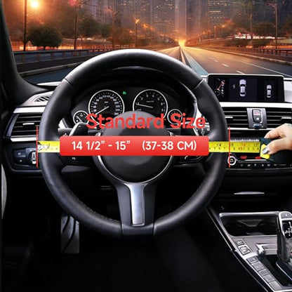 Leather Steering Wheel Cover, Anti-Slip, Safety, Soft, Breathable, Adaptable to 14.5-15 inches Steering Wheel Fit SUV Jeep Van Sedan, Car Steering Wheel Protector for Women Men,Classic Black - color: Classic Black
