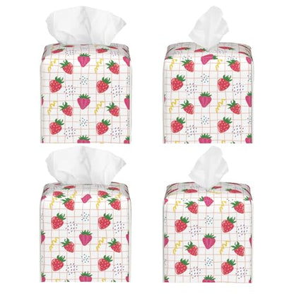 Cute Pink Strawberries Tissue Box Cover Square,Cartoon Strawberry Fruits Tissue Box Holder Waterproof Leather Facial Paper Organizer Dispenser for Bathroom Home Car Nightstand Vanity Desk - color: Color-14