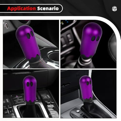 Ghost Shift Knob, Aluminum Weighted Automotive Gear Shift Manual knobs Lever with 3 Threaded Adapters M8 M10 M12 x 1.25, Universal for Vehicle Funny Cool Spooky Car Accessories (Purple) - color: Purple