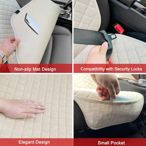 Linen Car Seat Covers Front Seat Covers Breathable Cloth Fabric Car Seat Protector - Universal Fit for Cars, Vans, SUVs, Trucks - 2 Units - Beige - color: Beige