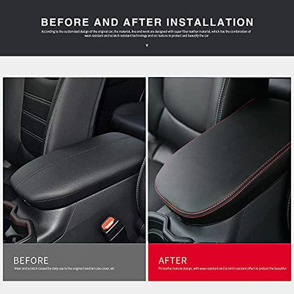 INTGET for Toyota RAV4 Accessories 2025 2024 2023 2022 2021 2020 2019 and 2021-2024 RAV-4 Prime Center Console Cover Leather Armrest Middle Console Lid Cover Arm Rest Covering Car(Red) - color: red