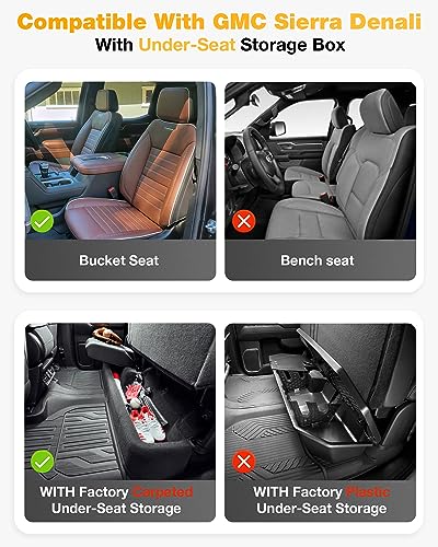 3W Floor Mats Fit for 2019-2024 2025 Chevy Silverado/GMC Sierra 1500 & 2020-2024 2025 Chevrolet Silverado/GMC Sierra 2500 HD/3500HD Crew Cab TPE All Weather Custom Fit, with Factory Carpeted Storage - size: Chevy Silverado & GMC Sierra Floor Mats