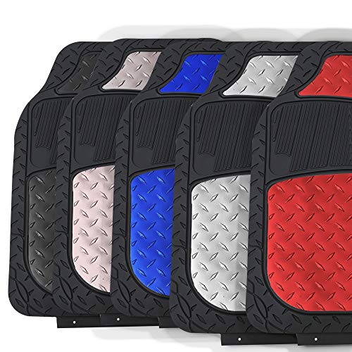 FH Group Automotive Floor Mats - Heavy-Duty Metallic Rubber Floor Mats for Cars, Universal Fit Full Set, Climaproof & Trimmable Floor Mats for Most Sedan, SUV, Truck, Red