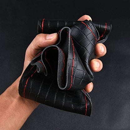 Steering Wheel Cover Universal 15 Inch with Top Genuine Leather, Anti-Slip Design, Soft Padding, Stitch on Wrap - color: red line