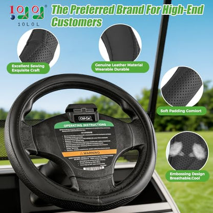 10L0L 14 Inch Perforated Steering Wheel Cover for Golf Carts – Fits Yamaha, Club Car DS & Precedent 1981-up, Black Carbon Fiber Style, Comfort Grip - color: Black Holes
