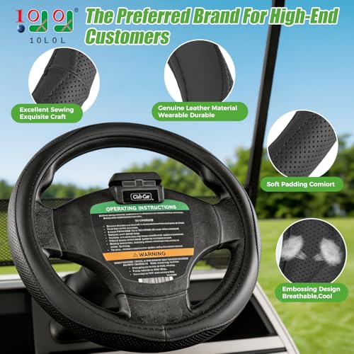 10L0L 14 Inch Perforated Steering Wheel Cover for Golf Carts – Fits Yamaha, Club Car DS & Precedent 1981-up, Black Carbon Fiber Style, Comfort Grip - color: Black Holes