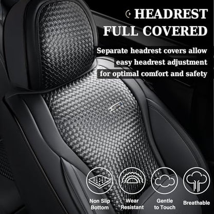 Coverado Seat Covers, Car Seat Covers Front Seats, Waterproof Nappa Leather Auto Seat Cover with Lumbar Head Pillow, Black Seat Covers Carseat Cover Universal Fit for Most Cars - color: Black（Pillow）, size: Front
