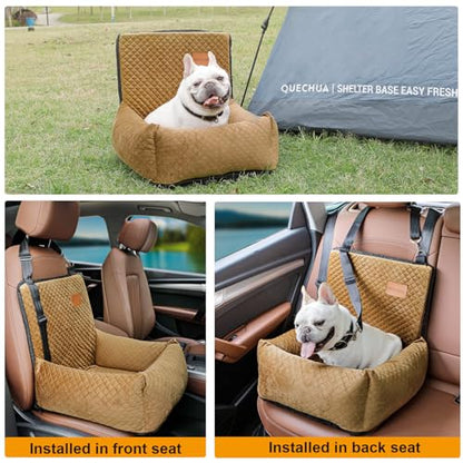 Dog Car Seat Pet Booster Seat Pet Travel Safety Car Seat,The Dog seat Made of Materials is Safe and Comfortable, and can be Disassembled for Easy Cleaning (Brown) - color: Brown