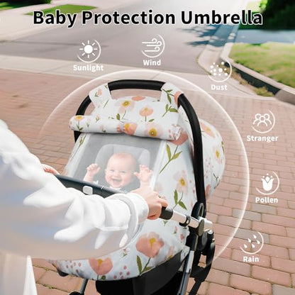 Elstey Car Seat Cover Baby, Minky Dot Carseat Covers Baby Boys Girls, Lightweight Infant Car Seat Cover Canopy with 2 Layers Breathable Mesh Windows, Stroller Carrier for Babies Newborn Essentials - color: Pink Flowers