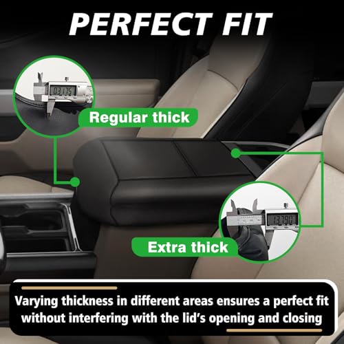 Center Console Armrest Cover Fit for Ford F250 F350 F450 2023-2025 2026 Super Duty Accessories, Comfort Armrest Pad Console Lid Cushion Vegan Leather 1-Inch Extra Thick(BucketSeat ONLY) - size: 4) 23+ |F250/F350/F450| Bucket Seat, +Thick