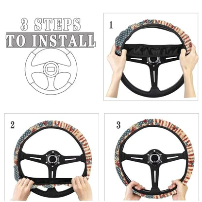 AFPANQZ American Flag Daisy Car Steering Wheel Cover Stretch-on Comfortable Grip Automotive Steering Wheel Cushion Anti-Slip Universal 14-15 inch Machine Washable - color: American Flag Daisy