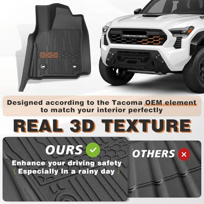 TripleAliners for Tacoma 2024 2025 2026 | Floor Mats First Row ONLY | for Double Cab & Access Cab All Weather Liners Compatible with 2024+ Toyota Tacoma Accessories (Fit Auto Trans), 2PC - size: Tacoma | Auto Trans | 2024+