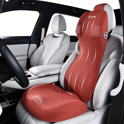 Memory Foam Car Seat Cushion with Lumbar Support Headrest Pillow 2-in-1 Ergonomic Back Support and Neck Pillow Car Cushion for Driving Seat Back Rest Pillow Pressure Sciatica Pain Relief, Red