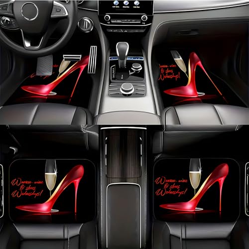 Universal Fit Car Floor Mats Set of 4Pcs, Elegant Red High Heels All-Weather Front Rear Car Carpet Mats, Non-Slip Car Floor Mat Car Accessories for Automotive Trucks SUV Sedans Vans - color: Elegant High Heels