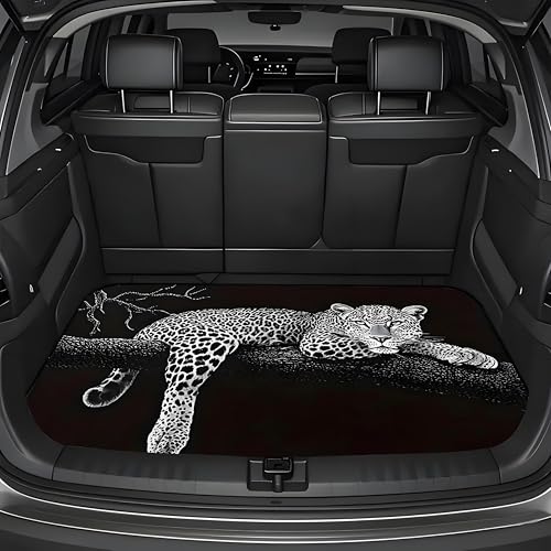 Universal Car Trunk Mat 29" x 39", Black White Cheetah All Weather Trunk Protection Cargo Liner, Durable Cargo Mat Rear Trunk Liner, Stylish Vehicle Interior Accessories Suitable for Most Car Models - color: Black White Cheetah