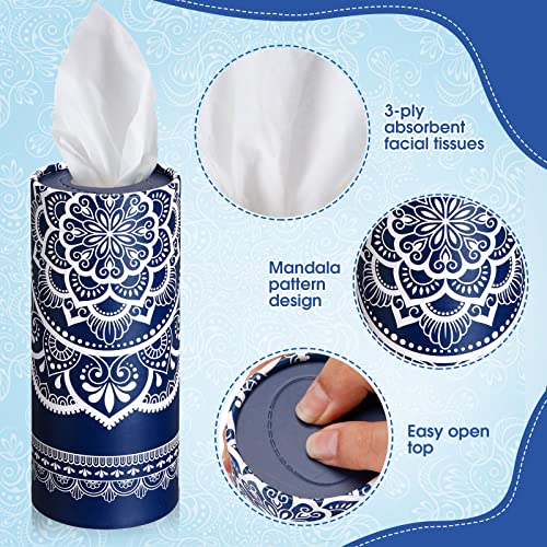 Outus 12 Pcs Mandala Car Tissues Cylinder Holder with 3 Ply Facial Tissue Bulk Round Tissue Holder Travel Tissues Boxes Container for Car Cup Wedding Birthday Party - style: Mandala