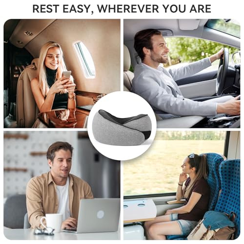 SZXYX Neck Travel Pillows - 100% Pure Memory Foam Neck Pillow for Airplanes, Comfortable Breathable Cover, 360° Support Stowable Pillows for Sleeping, Car, Airport Travel Essentials, Gray