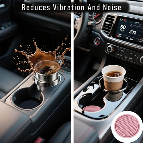 Car Cup Holder Coaster 4 Pack - Non Slip & Shockproof,Flexible PVC Rubber Insert for Car/Truck/SUV/Van (2.75"x0.2") Universal Fit Auto Cup Holders Accessories for Women and Man (Pink) - color: Pink