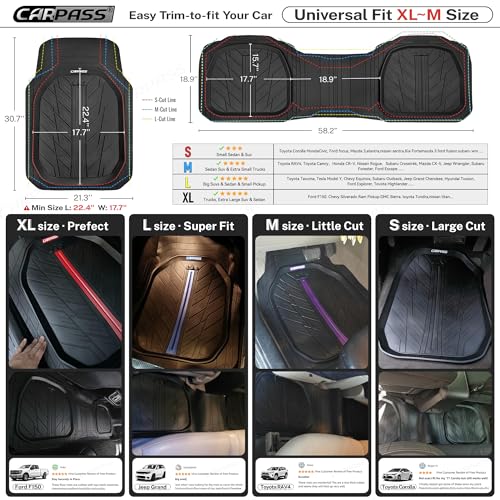 CAR PASS Tire Tread DeepDish Rubber Floor Mats for car Heavy Duty car mats All Weather, Universal XL~M Trim to Fit for Truck SUV Vehicle Automotive, Waterproof car mats 3 Piece(Blue Black) - color: Blue Black