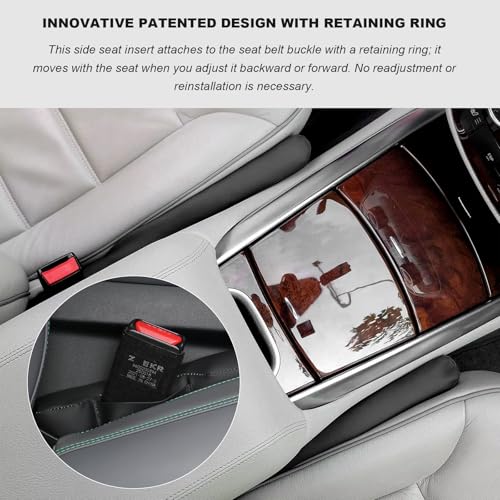 2PCS Leather Car Seat Gap Filler, No-Drop Seat Side Gap Plug Crevice Blocker with Securing Strap, Elastic Filler Block The Gap Between Seats & Console for Truck SUV Sedan (Black) - color: Black