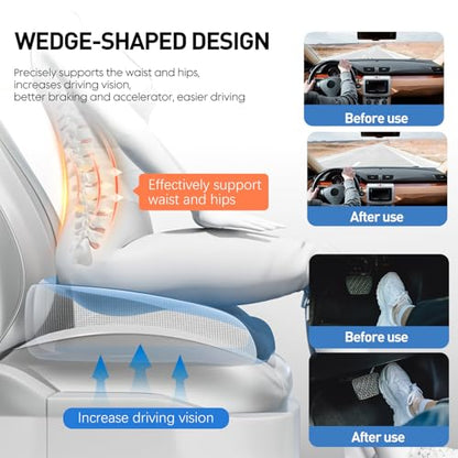 Adult Car Booster Seat Cushion - Memory Foam Car Seat Wedge Cushion - Coccyx Cushion for Tailbone Pain - Driver Seat 3 Inch Height Boost Cushion - for Cars, Trucks, Home & Office Chairs, Black - color: Black