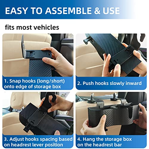 3-in-1 Car Headrest Backseat Organizer with 3.7" Backseat Cup Holder for Car, Seat Back Organizer with Hooks